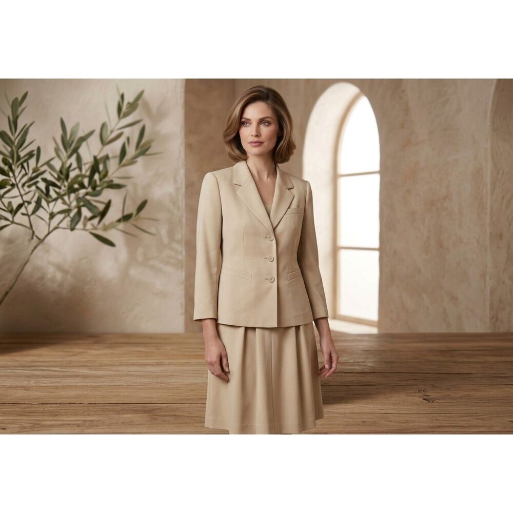 Anne Klein II beige 100% silk blouse/skirt label confirmed | Sz 6